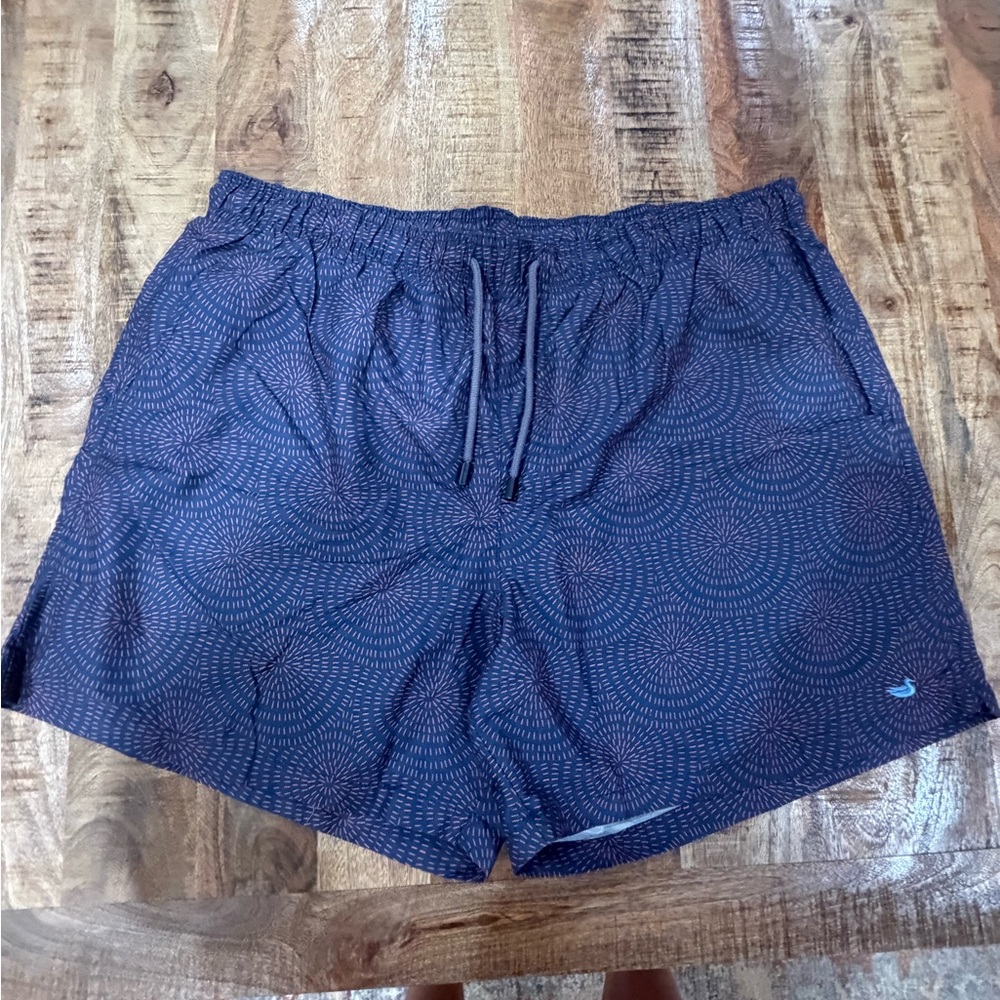 Southern Marsh Navy Swim Trunks with Circular Dot Print